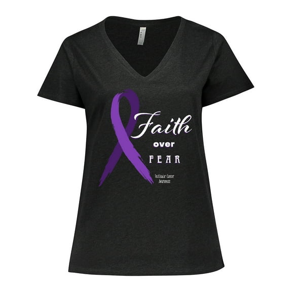 Inktastic Testicular Cancer Awareness Faith over Fear Women's Plus Size V-Neck T-Shirt