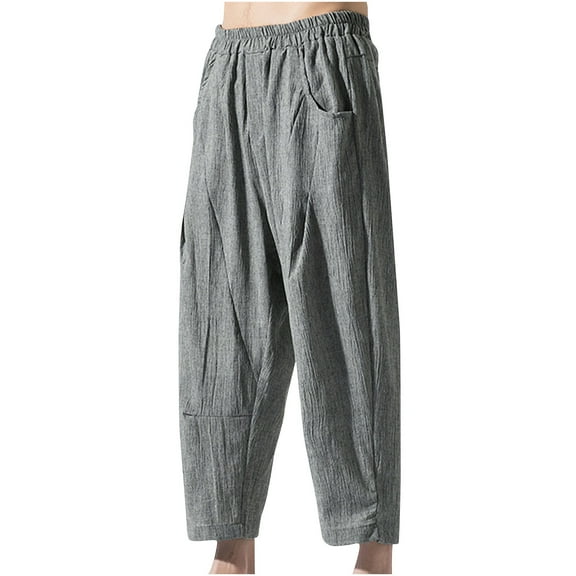 Mens Capri Pants Relaxed Fit Straight Capris Elastic Waist Pants with Pockets