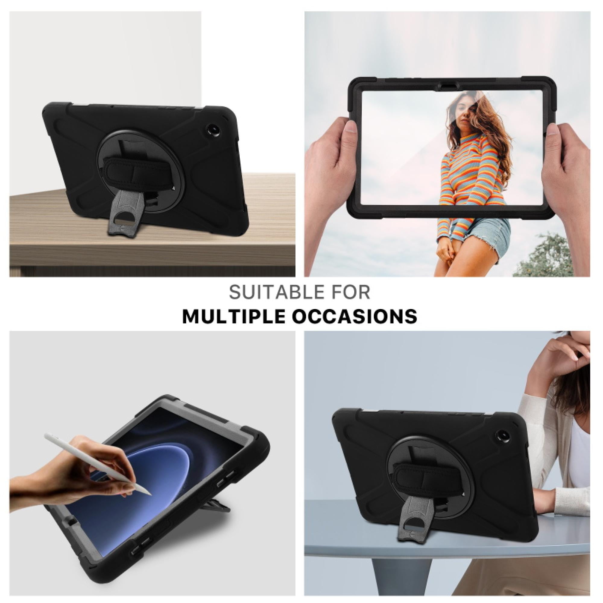 Rotatable Stand Heavy Duty Rugged Protector Case with Wristband for Samsung Galaxy Tab A9+ 5G – Black