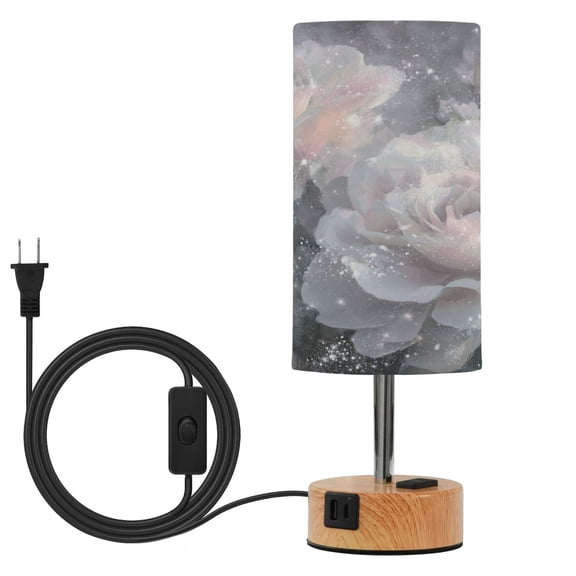 Wobogo Brilliant Rose Bedside Lamp Touch Control Table Lamp with USB A C Charging Ports & AC Outlet 3-Way Dimmable Nightstand Lamp with Linen Fabric Shade for Bedroom Living Room