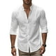thumbnail image 5 of pstuiky Camisas casuales de manga larga para hombre, Camisas casuales de lino a la moda para hombre, de color liso, con botones y cuello alto, de manga larga top de hombre l, 5 of 9
