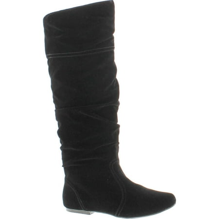 

Qupid Women s Neo144 Leatherette Basic Slouchy Knee High Flat Boot Black 8.5