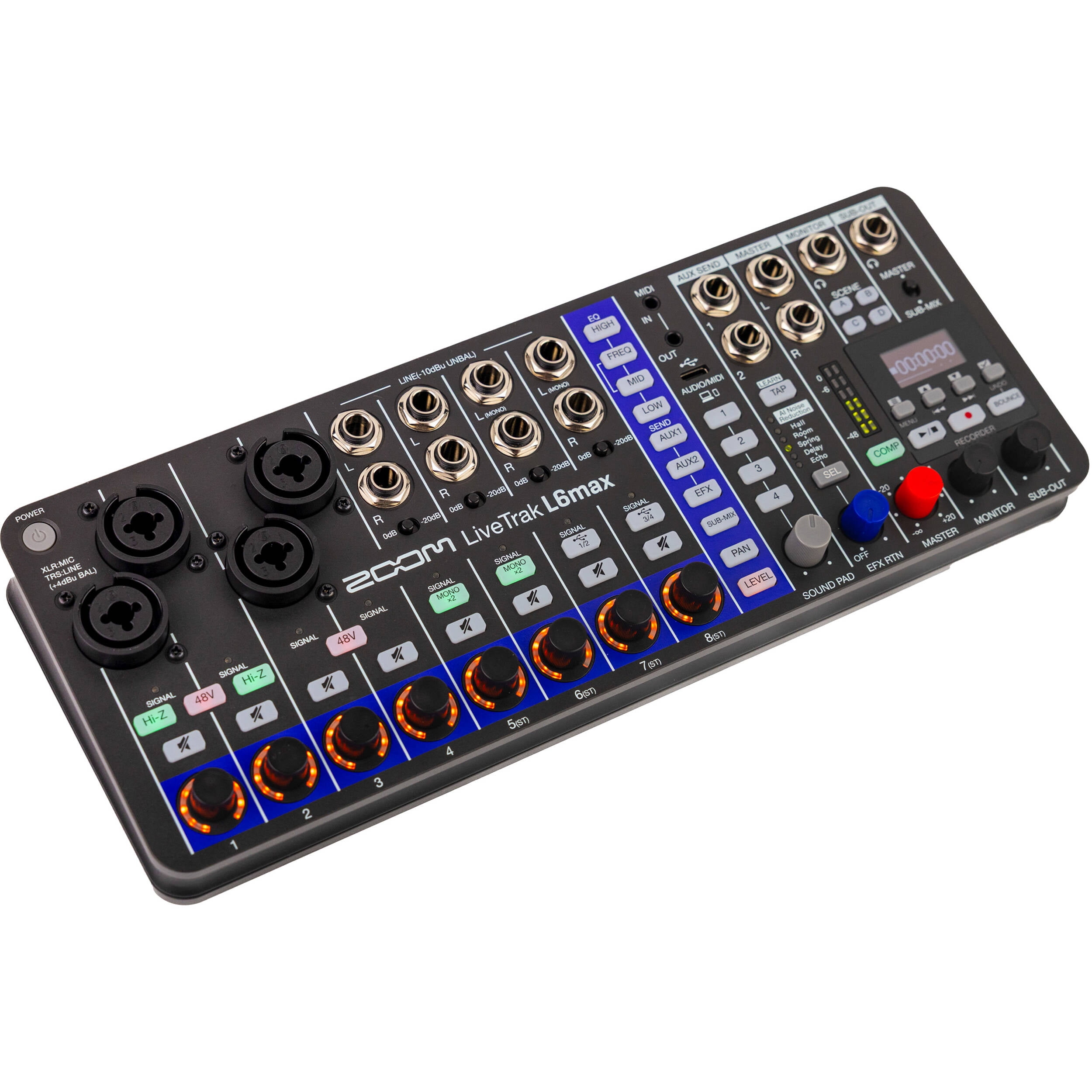 Zoom LiveTrak L6max Portable 12-Channel Mixer and Recorder + Microfiber Cleaning Cloth + 10 Ft XLR Cable + 4xAA Batteries With Charger + Wire Straps + MDR-7506 Professional Stereo Headphones