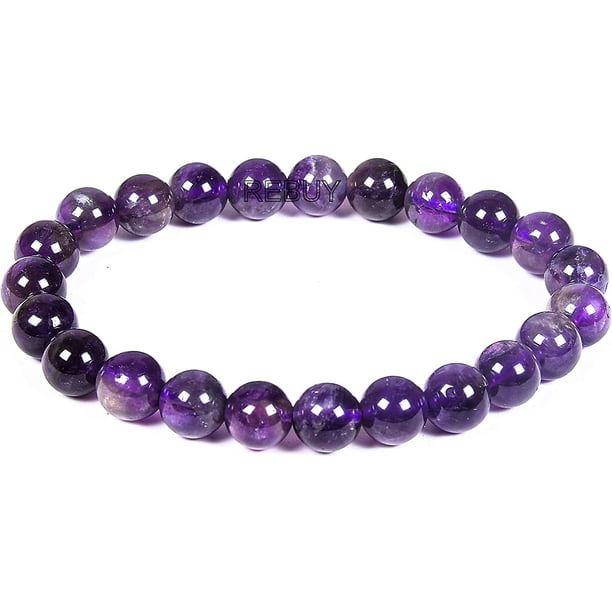 Amethyst Stone Crystal Bracelet Natural Healing Stone Bracelet Gemstone Bracelet for Men Women Color Purple Bead Size 8 mm By IBAOLEA