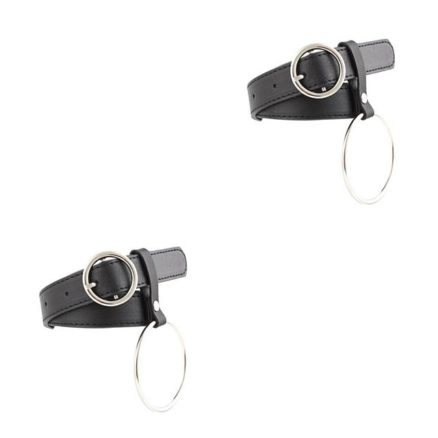 Minnieouse Correa de cuero PU sólido para mujer, cinturón de cintura para mujer, cinturones decorados con anillo grande, hebilla de Pin dorada Type4 NO4