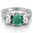 thumbnail image 2 of Gem Stone King 4.50 Ct Oval Green Malachite White Created Sapphire 925 Sterling Silver Ring (Size 6), 2 of 3