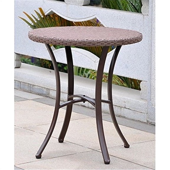 International Caravan Resin Wicker/Aluminum Round Table-Color:Light Brown