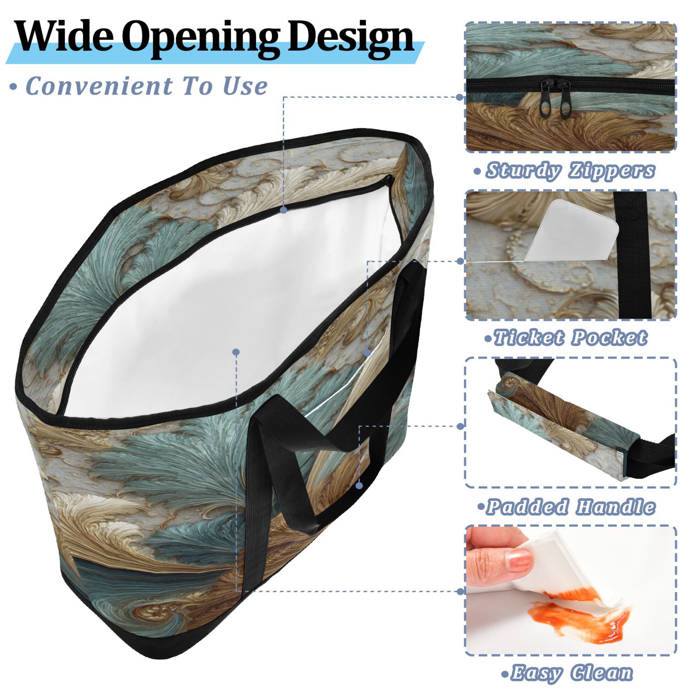 Extra-Large Wide Opening Design Capacity Hand-Held Ice Pack Thickened Insulation Layer For Long-Lasting Cold Retention For Outdoor Shopping Picnics And Camping Spiral Of Leaves