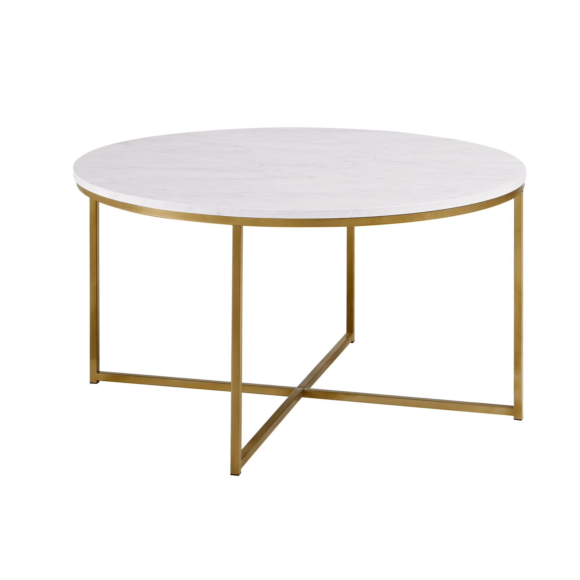 Walker Edison Modern Round Coffee Table, Faux White Marble/Gold - image 4 of 7