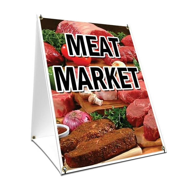 A-frame Sidewalk Meat Market Sign With Graphics On Each Side | 18" X 24" Print Size