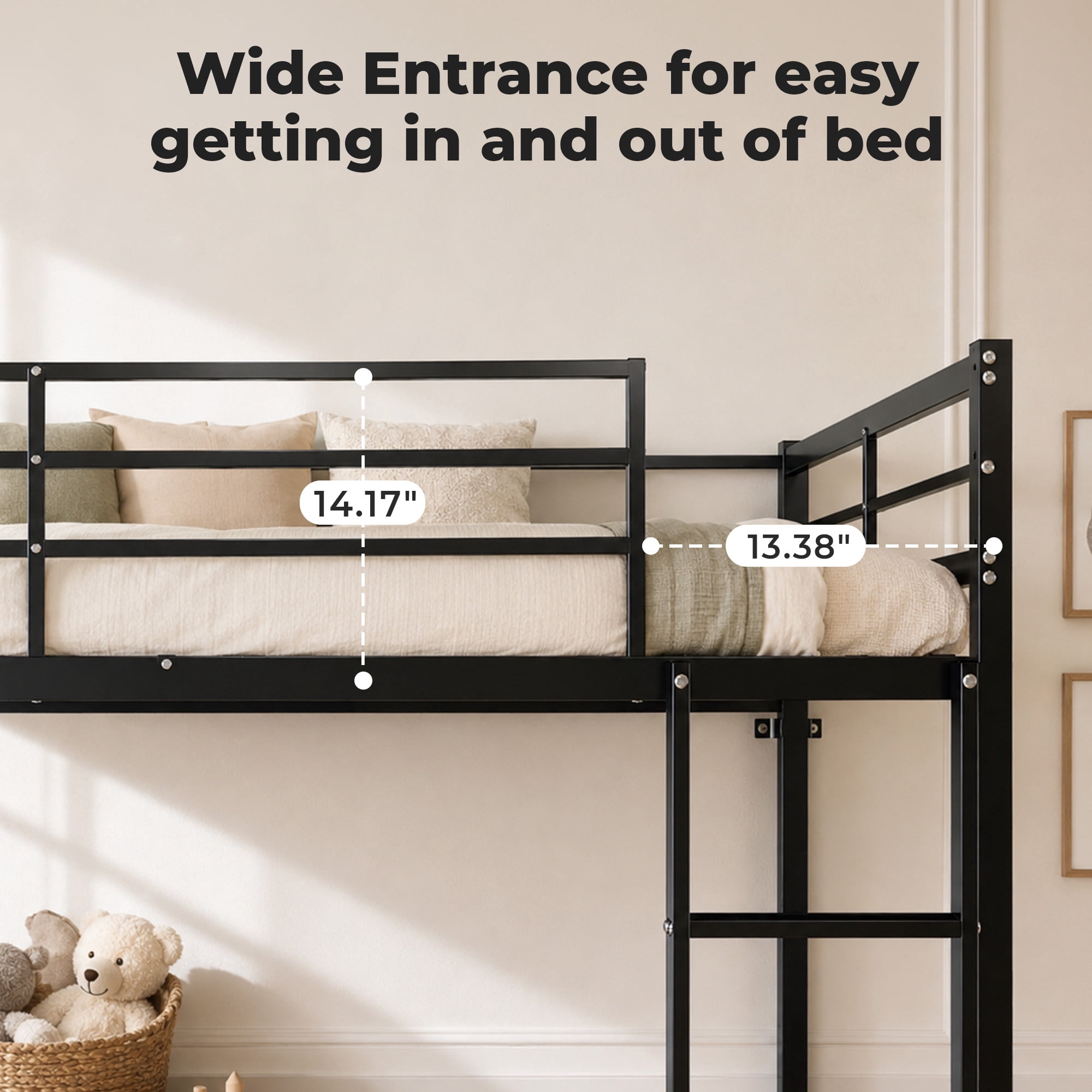 Alvantor Bunk Bed Twin over Twin, Metal Bunk Bed for Kids with Ladder and Anti-tip Bracket Black