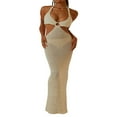 thumbnail image 1 of Robe Longue Moulante en Tricot pour Femmes, Découpes, Taille Haute, Soirée, Bal de Promo, Robe Longue Décontractée, Rose, m, 1 of 6