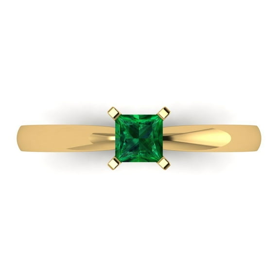 0.5 ct Princess Cut Simulated Emerald Solitaire 14K Yellow Gold Womens Engagement Ring