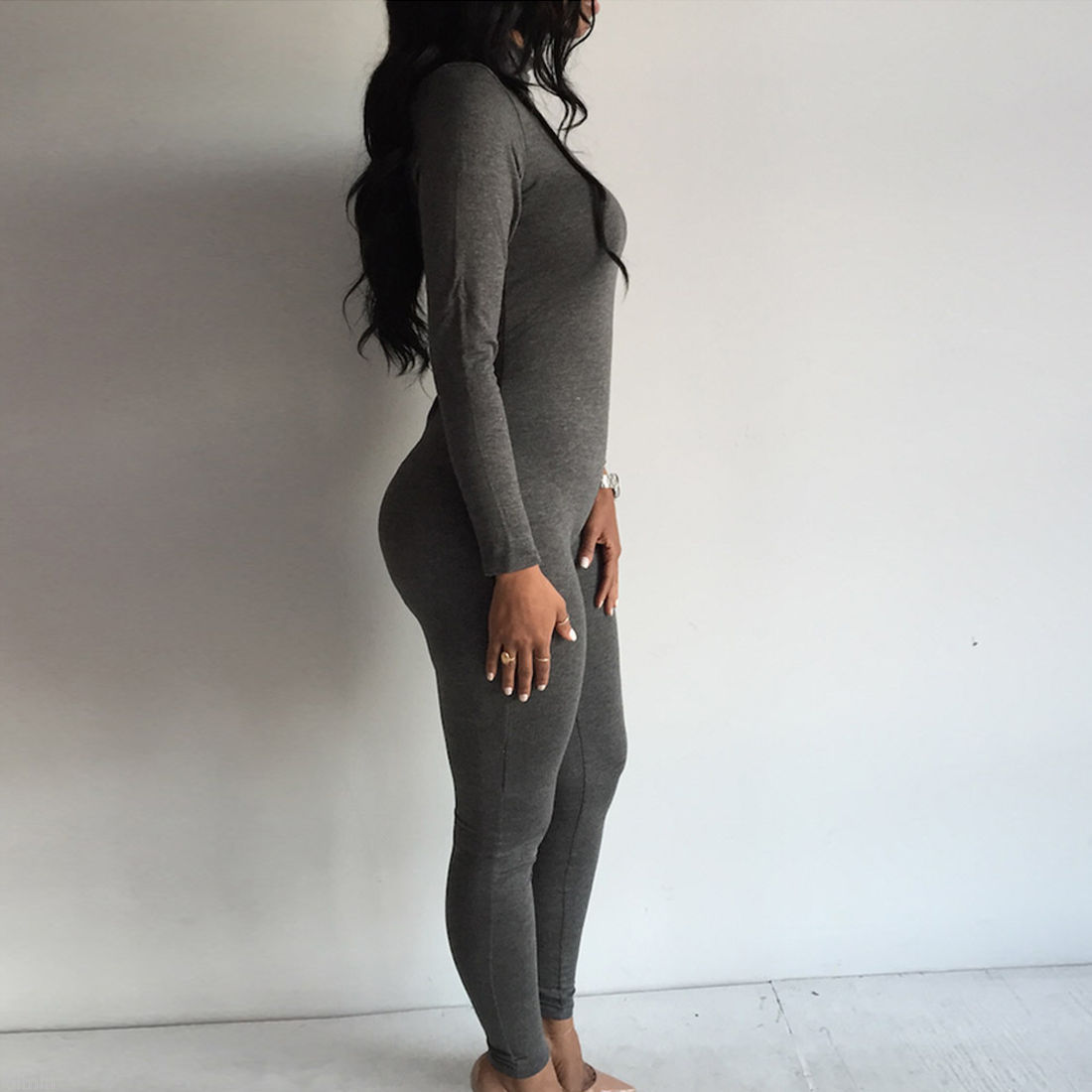 women's solid turtleneck long sleeve bodysuit bodycon jumpsuits romper