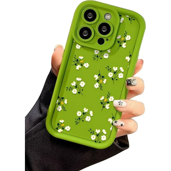 Floral Flower Soft Matte Shockproof Case for iPhone Compatible with iPhone 13 Pro Max, Green