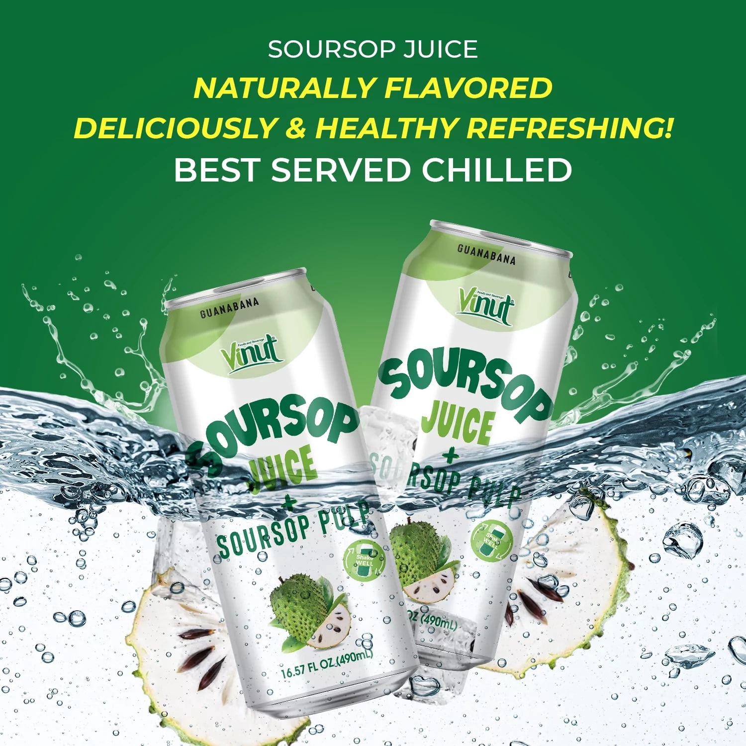 Vinut 16. 57 fl oz 100% NFC Soursop Juice Drink with Pulp (No Added Sugar)