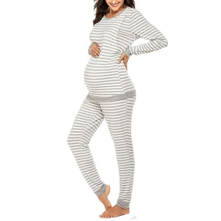 

Women s Maternity Nursing Pajama Set Breastfeeding Sleepwear Set Double Layer Long Sleeve Top & Pants Pregnancy