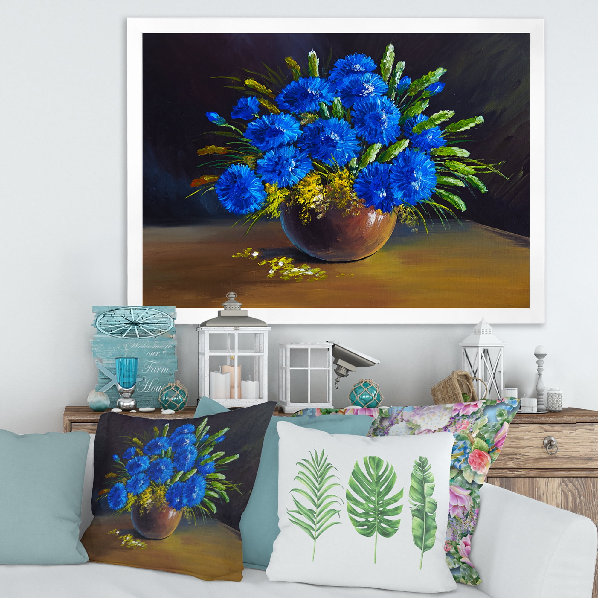 Designart 'Still Life A Bouquet Of Blue Wildflowers In Vase' Traditional Framed Art Print