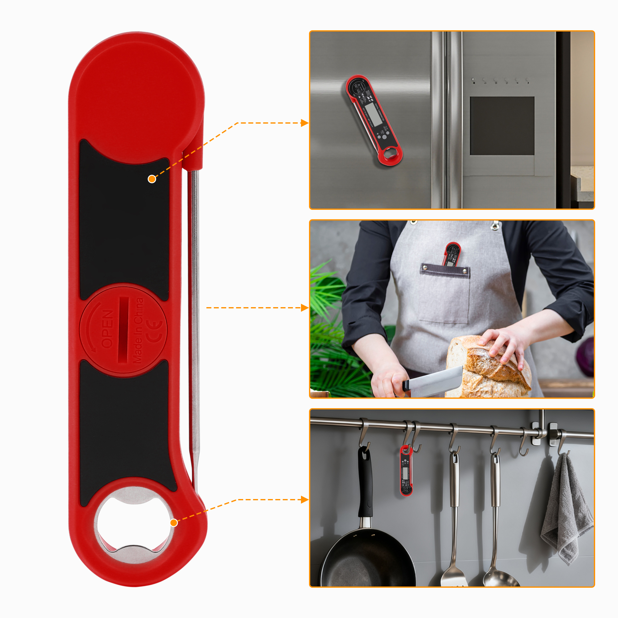 Unique Bargains Foldable Instant Read Cooking Thermometer Red 6.4x1.7x0.8 inch