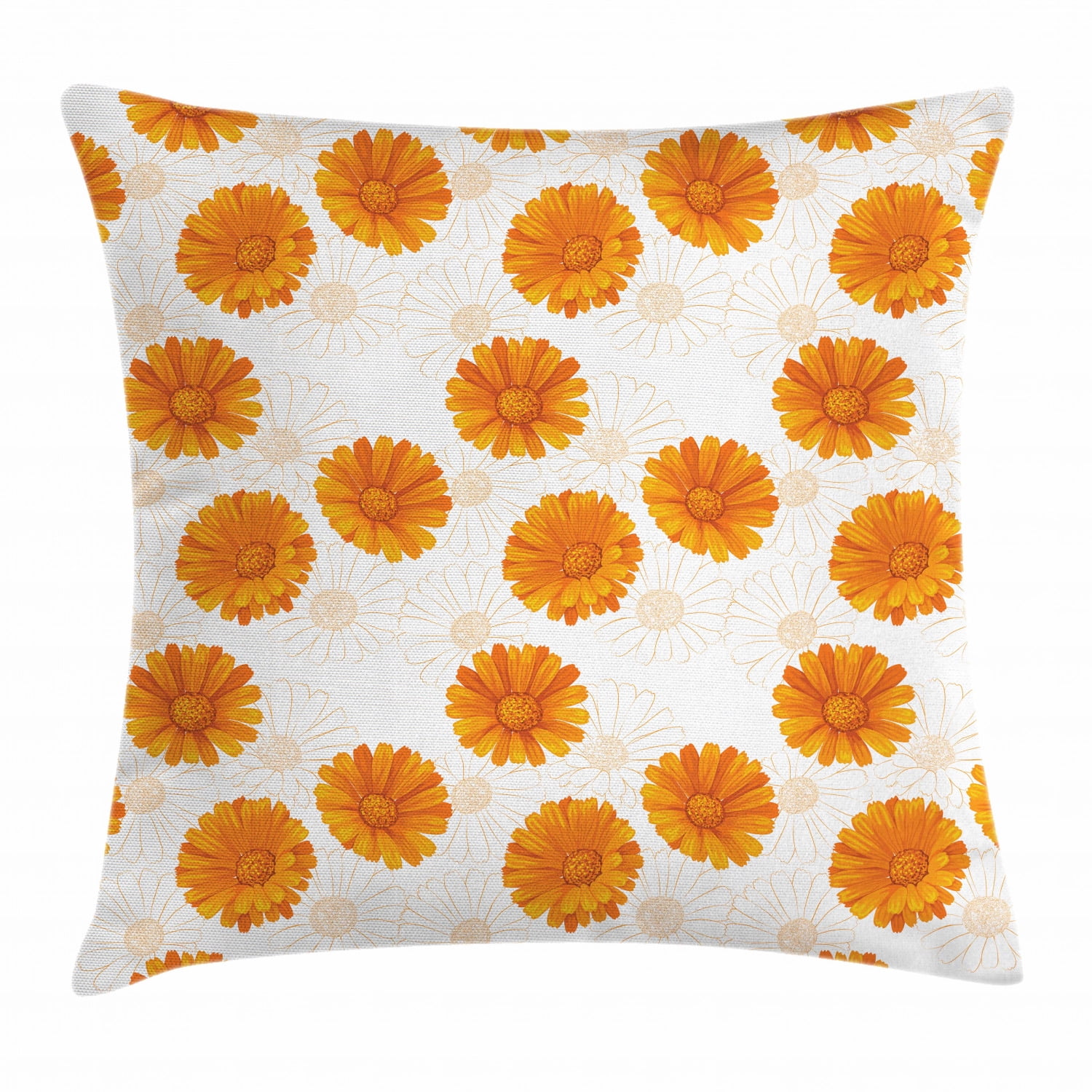 Burnt Orange Throw Pillow Cushion Cover, Blooming Calendula Flowers