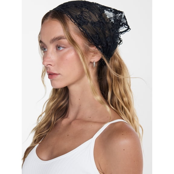 No Boundaries Lace Triangle Head Scarf, Black, Women's