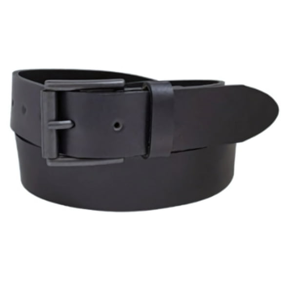 Smooth Grain Leather Belt with Matte Black Roller Buckle, 38mm Width