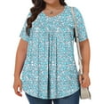 thumbnail image 4 of Pisexur Hauts de Printemps pour Femmes Blouses pour Femmes Décontractées Mode Féminine Imprimé Col Rond Manches Courtes Plissé Ample Multicolore,3TG, 4 of 7
