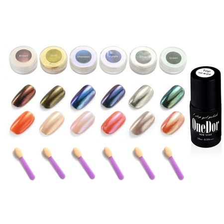 OneDor Chrome Shinning Glitter Mirror Nail Powder (6 Colors w/ No Wipe Top (Best Chrome Powder Coat)