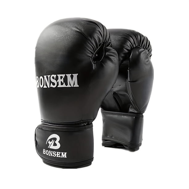 Qarigey Guantes de entrenamiento de cuero PU para Kickboxing, guantes de Kick Boxing cómodos y transpirables guantes y mitones 6OZ-B1 Negro