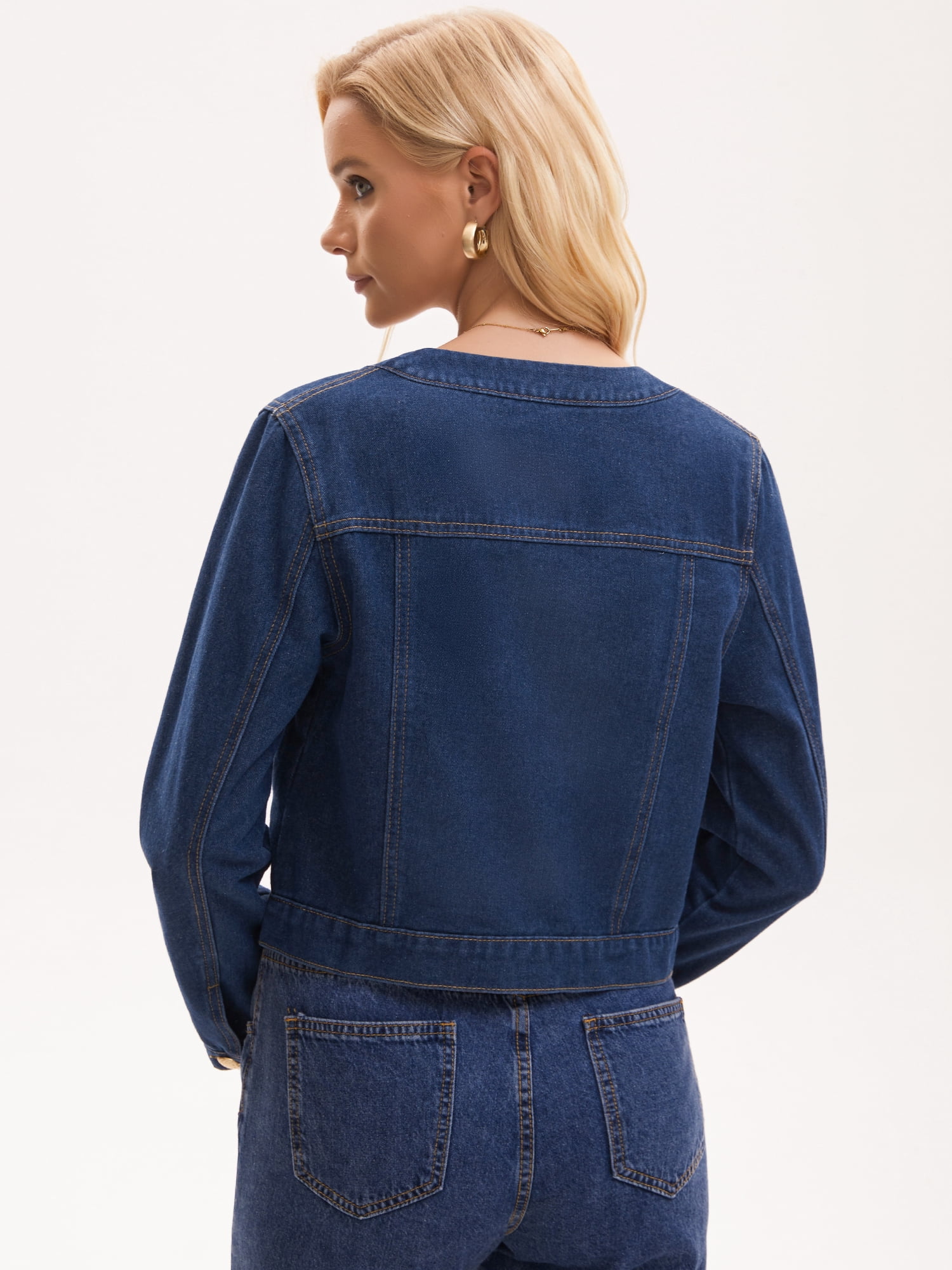 DARING DIVA Women's Collarless Long Sleeve Button Down Jean Jacket M Dark Blue