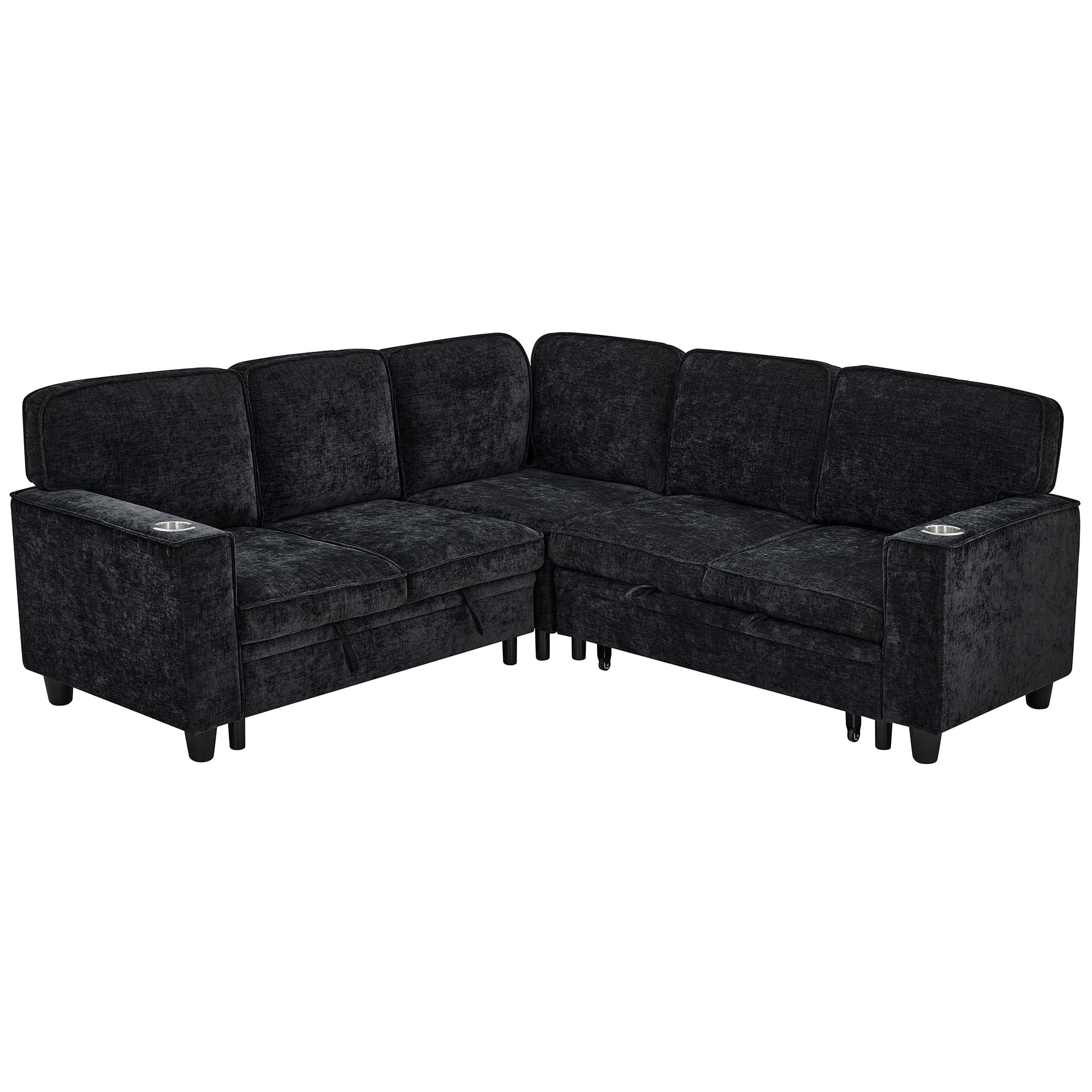 5-Seat L-Shaped Sectional Sofa with Pull-Out Bed, Reversible Chaise with Storage, Sleeper Sofa Couch Bed with USB & Type-C Charging Ports, Chenille Fabric Couch for Living Room, Apartment