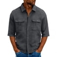 thumbnail image 2 of UVEASISHA Mens Waffle Knit Button Down Shirt 3/4 Sleeve Lightweight Breathable Casual Top with Pocket for Work Daily Wear Gray S, 2 of 6