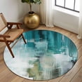 thumbnail image 3 of Round Area Rug 5 Ft, Teal Turquoise Washable Non-Slip Circle Carpet for Living Room/Bedroom, Modern Abstract Minimalism Ombre Art Low-Profile Runner Mats Collection Rugs for Indoor, 3 of 7