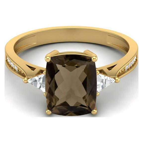 Mooneye 925 Sterling Silver Gold Vermeil 9X7mm Cushion Smoky Quartz Solitaire Women Wedding Ring