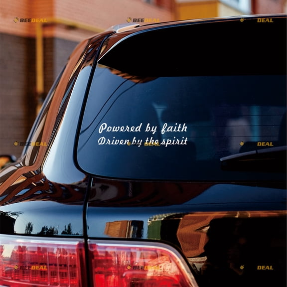 Powered By Faith Driven By The Spirit Sticker Decal Vinyl - 2 Pack White 6" - No Background Die-cut