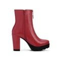 thumbnail image 3 of BLISSFUL STEP Women's Platform Zip Ankle Chunky Heel Boots Red 6, 3 of 7