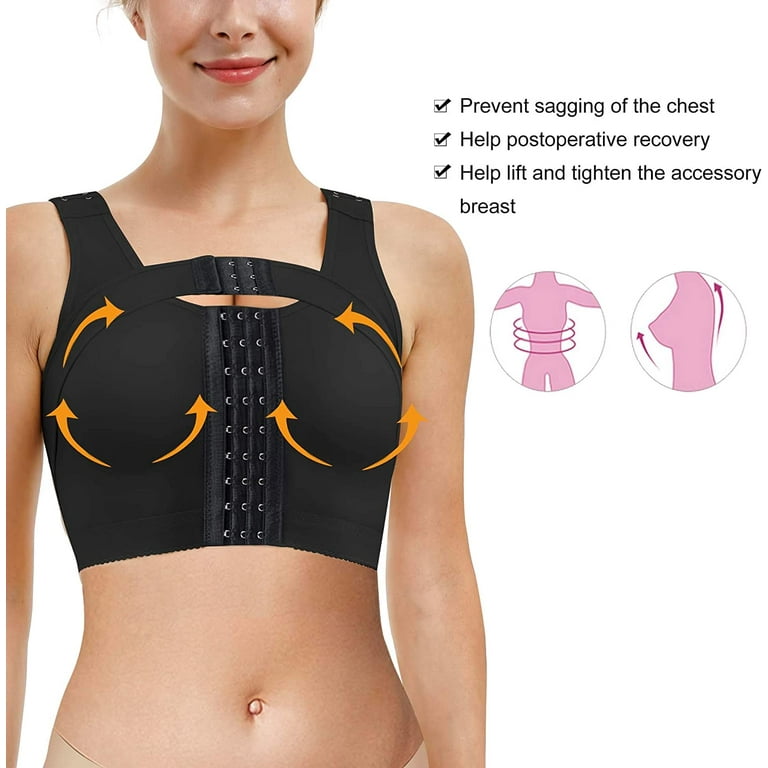 Nebility Post-Surgery Front Closure Bra for Women Posture Corrector  Compression Shapewear Tops with Breast Support Band(Black Medium)