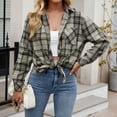 thumbnail image 4 of Womens Work Shirts Tops Flannel Plaid Button Down Oversized Long Sleeve Jacket Fall Clothes for Women Tees Blouses Beige Size S, 4 of 8