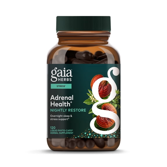 Gaia Herbs Adrenal Health Nightly Restore - Herbal Supplement with Ashwagandha, Magnolia Bark, Cordyceps, Lemon Balm & More* - 120 Vegan Liquid Phyto-Caps (60 Servings)