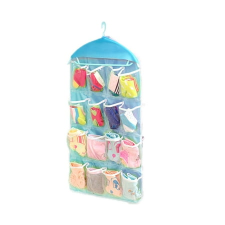 

16 Pockets Clear Hanging Bag Socks Bra Underwear Rack Hanger Storage Organizer
