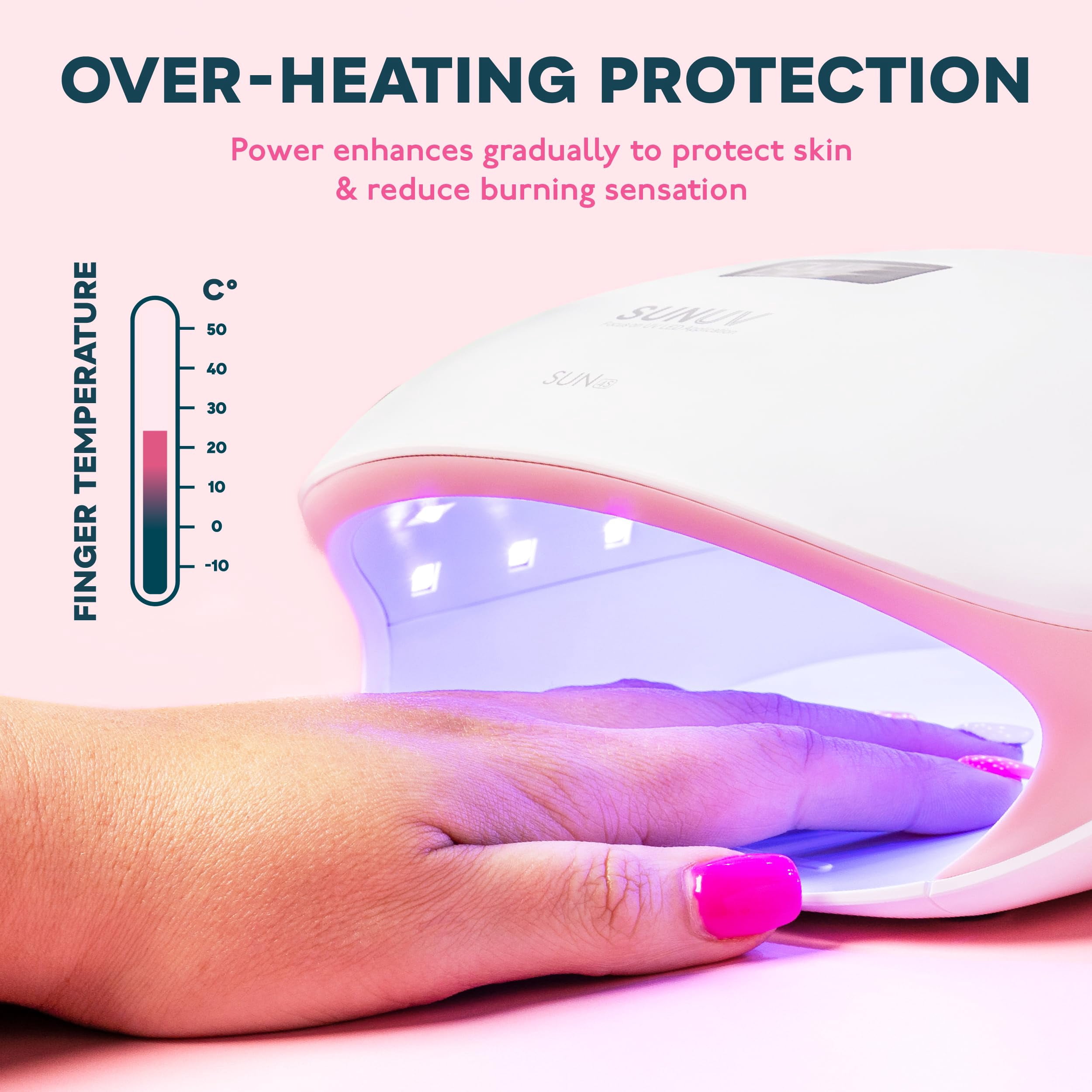 Led Uv Light  Lamp For Gel Nails Polish With 4 Timer Settings Lcd Display Removable Base Sun4s Pink