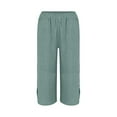 thumbnail image 4 of Womens Travel Pants Fashionable Casual Striped Cotton And Linen Shorts Loose Pants With Buttons And Pockets Soft Breathable For Leisure Vacation Beach 4Xl Pants For Women, 4 of 9