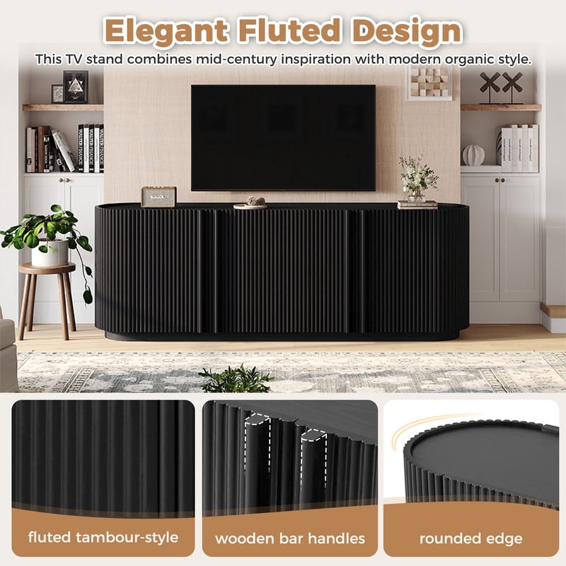 TV Stand with 4 Tambour-Style Doors for TVs up to 70", Farmhouse Media Console Cabinet with Adjustable Shelves & Cable Holes