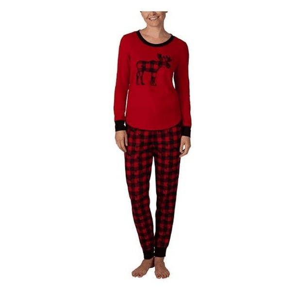Eddie Bauer Women's Moose Print Pajama Set 2 Piece, Tango Red Small