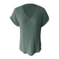 thumbnail image 4 of Daznico Women's Ribbed V-Neck T-Shirt, Short Sleeve Casual Summer Everyday Comfortable Tee Top,M, 4 of 5