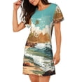 thumbnail image 2 of Rateoe Coastal Palm Beach Print Women’s Nightdress – Cozy Cotton Short-sleeved Sleep Shirt, Loose-Fit Sleepwear, Perfect for Relaxing and Sleeping, 2 of 6
