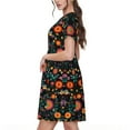 thumbnail image 2 of Balery Mexican Flower And Birds Vestidos sueltos de manga corta para mujer, vestidos de verano 2025, vestidos casuales de corte A con vuelo., 2 of 6