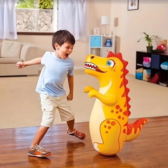 LULUMAOQU Inflatable Dinosaur Punching Bag for Kids - Durable PVC Material, Ideal Push-Pull Toy for Ages 3-6, Outdoor Sports and Entertainment (Yellow)
