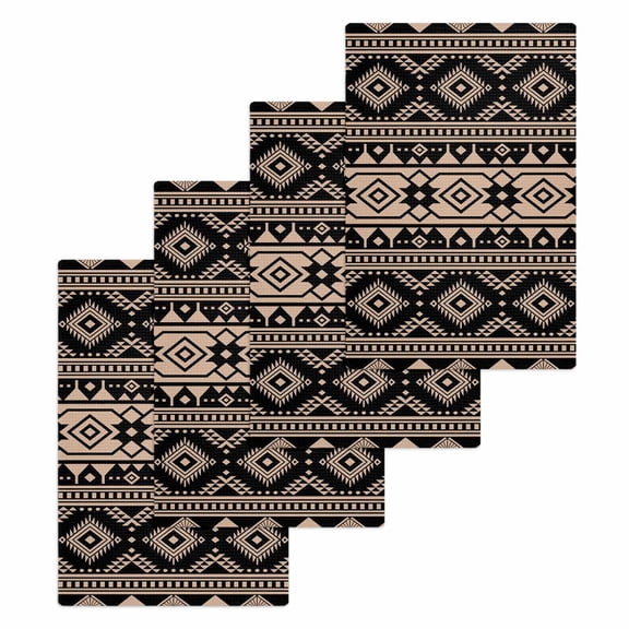 Ethnic Tribal Vintage Kitchen Dish Towels for Drying Dishes Set of 4, Traditional Geometric Boho Waffle Weave Microfiber Hand Tea Bathroom Towels Quick Dry & Absorbent Towel 15.7x23.6