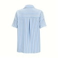 thumbnail image 6 of TKLPEHG Women'S Short Sleeve Tops Comfy Solid Color Top Loose Fit Regular V-Neck Casual Lapel Button Striped Tshirts Clothes (Blue,XL), 6 of 9